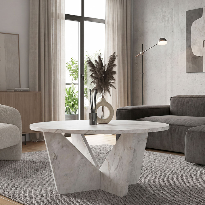 Lagerta living room table, white marble effect, 75x75x35 cm