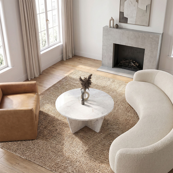 Lagerta living room table, white marble effect, 75x75x35 cm
