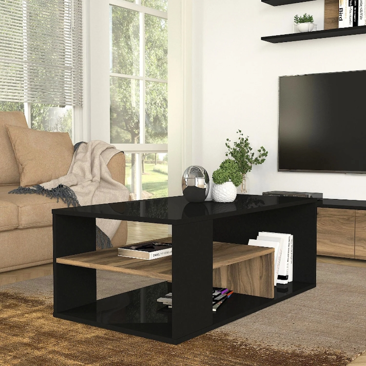 Τραπεζάκι σαλονιού Abdera χρώμα μαύρο - καρυδί 110x60x42εκ.