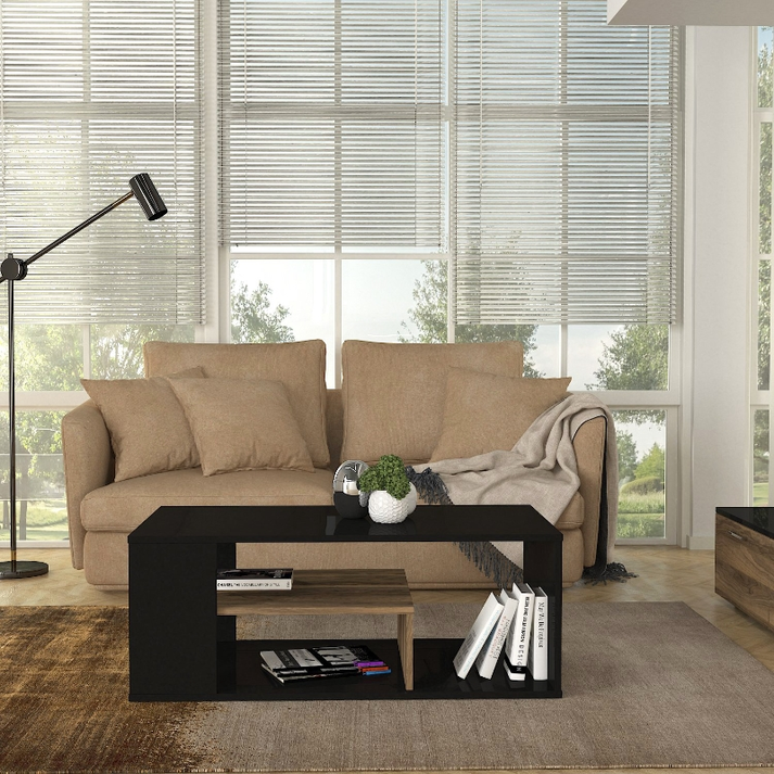 Τραπεζάκι σαλονιού Abdera χρώμα μαύρο - καρυδί 110x60x42εκ.