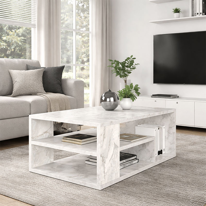 Τραπεζάκι σαλονιού Abdera χρώμα λευκό εφέ μαρμάρου 110x60x42εκ.