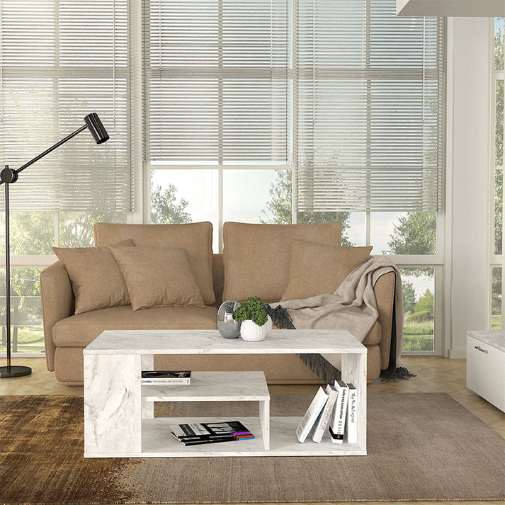 Τραπεζάκι σαλονιού Abdera χρώμα λευκό εφέ μαρμάρου 110x60x42εκ.