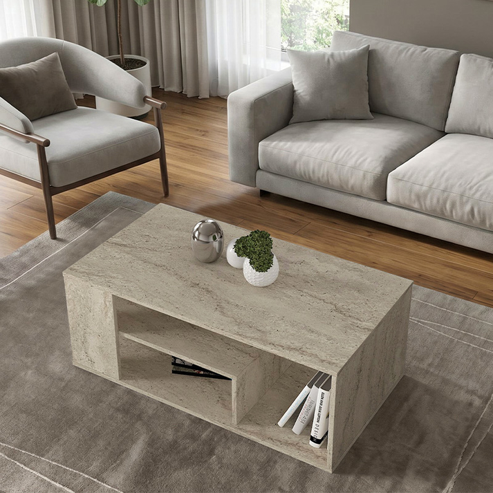 Τραπεζάκι σαλονιού Abdera χρώμα travertine 110x60x42εκ.