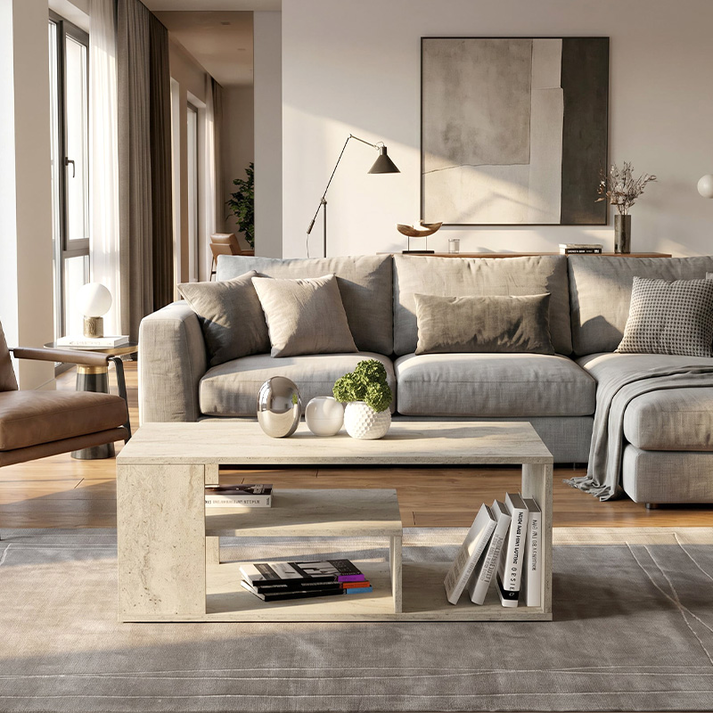 Τραπεζάκι σαλονιού Abdera χρώμα travertine 110x60x42εκ.
