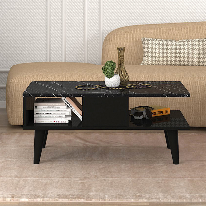 Τραπεζάκι σαλονιού Andros χρώμα μαύρο - μαύρο εφέ μαρμάρου 90x54x39,6εκ.