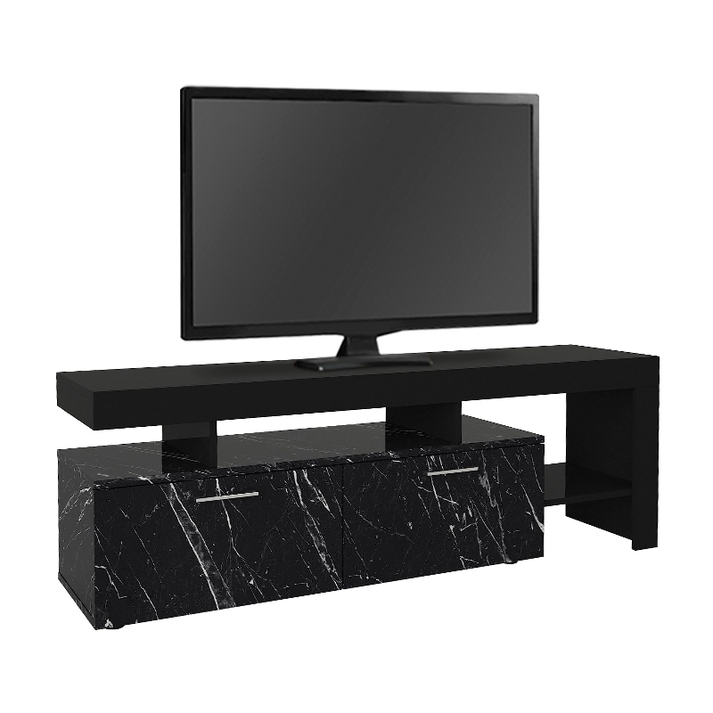 Έπιπλο τηλεόρασης Acnes χρώμα μαύρο - μαύρο εφέ μαρμάρου 160x40x53εκ.