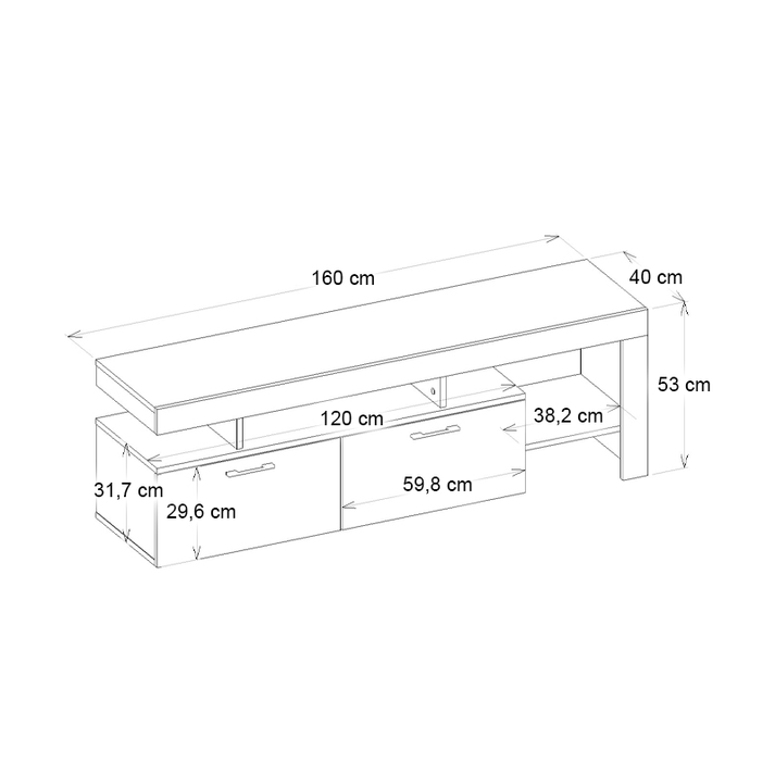 Έπιπλο τηλεόρασης Acnes χρώμα μαύρο - καρυδί 160x40x53εκ.