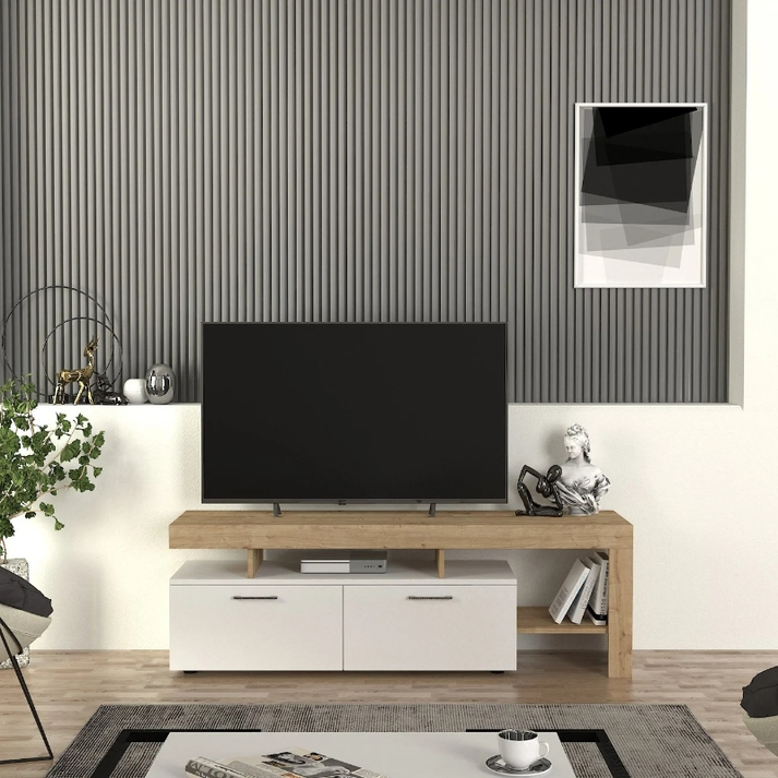 Έπιπλο τηλεόρασης Acnes χρώμα λευκό - sapphire oak 160x40x53εκ.