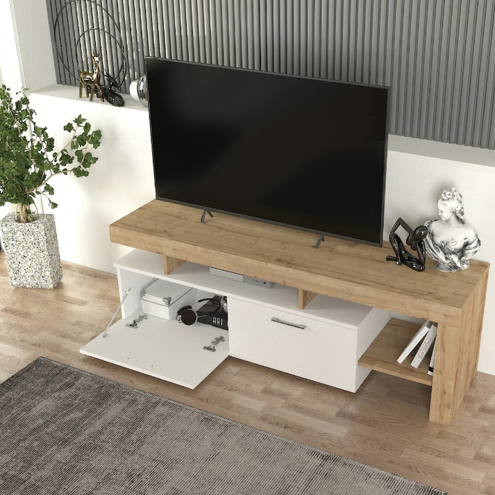 Έπιπλο τηλεόρασης Acnes χρώμα λευκό - sapphire oak 160x40x53εκ.