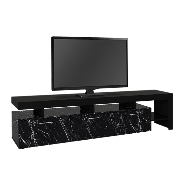 Έπιπλο τηλεόρασης Acnes χρώμα μαύρο - μαύρο εφέ μαρμάρου 220x40x52εκ.