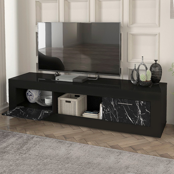 Έπιπλο τηλεόρασης Davin χρώμα μαύρο - μαύρο εφέ μαρμάρου 180x40x47εκ.
