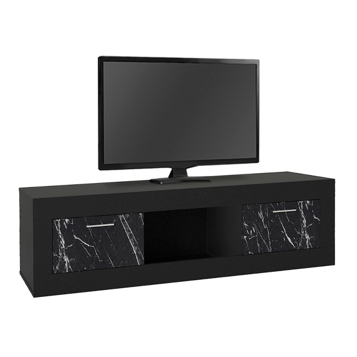 Έπιπλο τηλεόρασης Davin χρώμα μαύρο - μαύρο εφέ μαρμάρου 180x40x47εκ.
