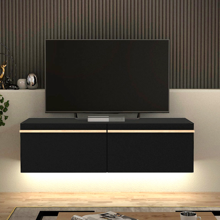 Έπιπλο τηλεόρασης επιτοίχιο Morel με LED χρώμα μαύρο 140x41,8x40εκ.