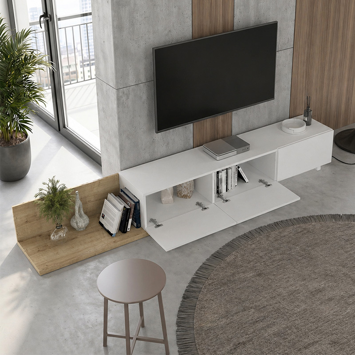 Έπιπλο τηλεόρασης Enstey επεκτεινόμενο χρώμα sapphire oak - λευκό 260x41,8x33,5εκ.