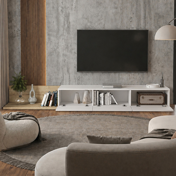 Έπιπλο τηλεόρασης Enstey επεκτεινόμενο χρώμα sapphire oak - λευκό 260x41,8x33,5εκ.