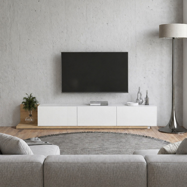 Έπιπλο τηλεόρασης Enstey επεκτεινόμενο χρώμα sapphire oak - λευκό 260x41,8x33,5εκ.