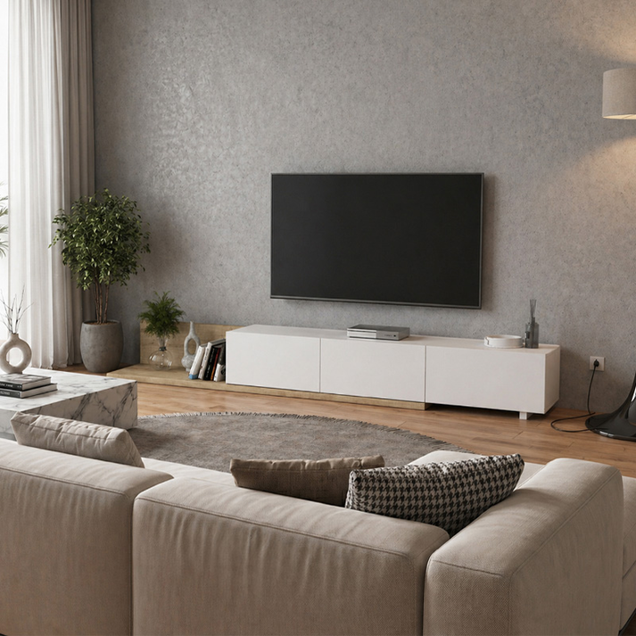 Έπιπλο τηλεόρασης Enstey επεκτεινόμενο χρώμα sapphire oak - λευκό 260x41,8x33,5εκ.