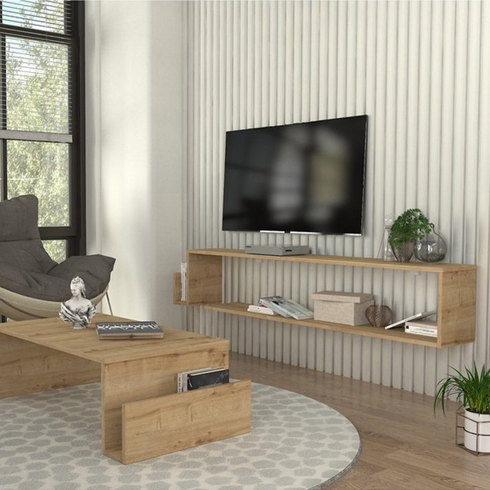 Έπιπλο τηλεόρασης επιτοίχιο Regnar χρώμα sapphire oak 168,6x25x31,8εκ.