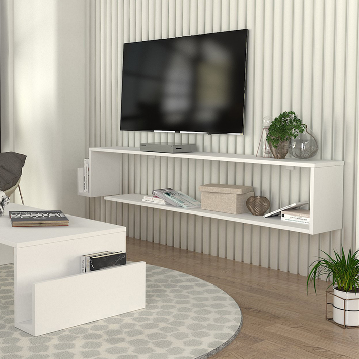Έπιπλο τηλεόρασης επιτοίχιο Regnar χρώμα λευκό 168,6x25x31,8εκ.