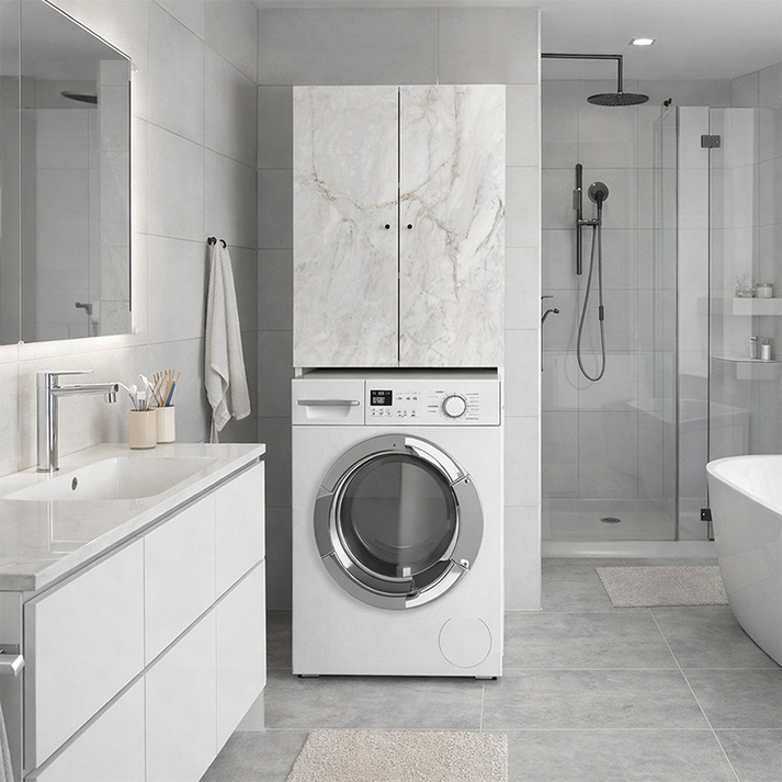 Έπιπλο πλυντηρίου Romme χρώμα λευκό εφέ μαρμάρου 65x27,1x180εκ.