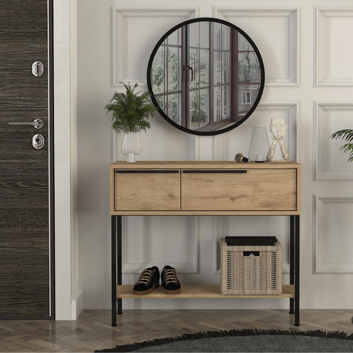 Κονσόλα με καθρέπτη Suzy χρώμα sepet oak 90x29,6x76εκ.