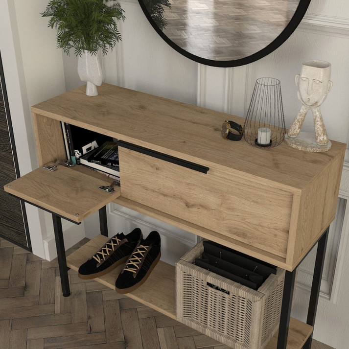 Κονσόλα με καθρέπτη Suzy χρώμα sepet oak 90x29,6x76εκ.