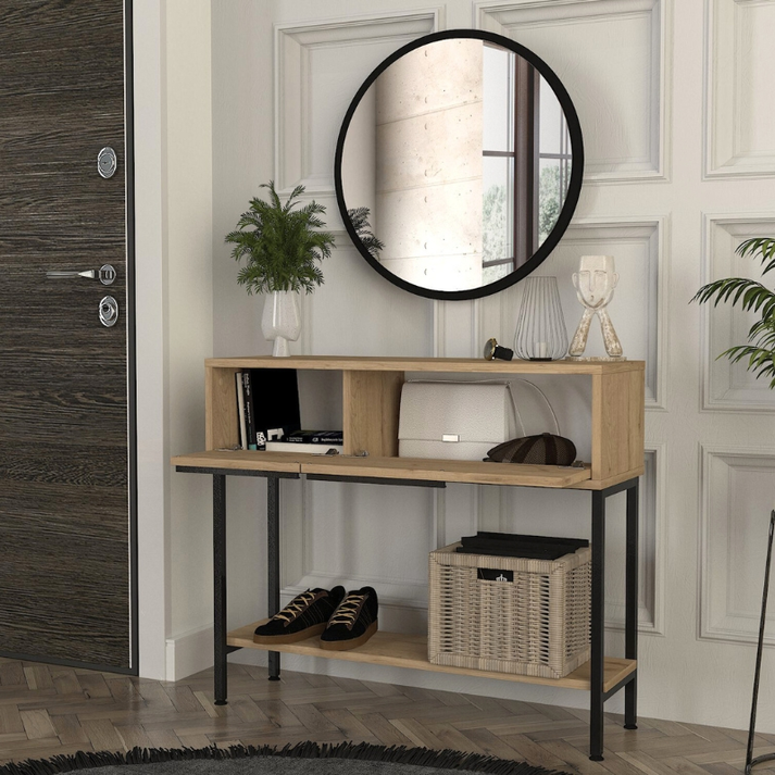 Κονσόλα με καθρέπτη Suzy χρώμα sepet oak 90x29,6x76εκ.