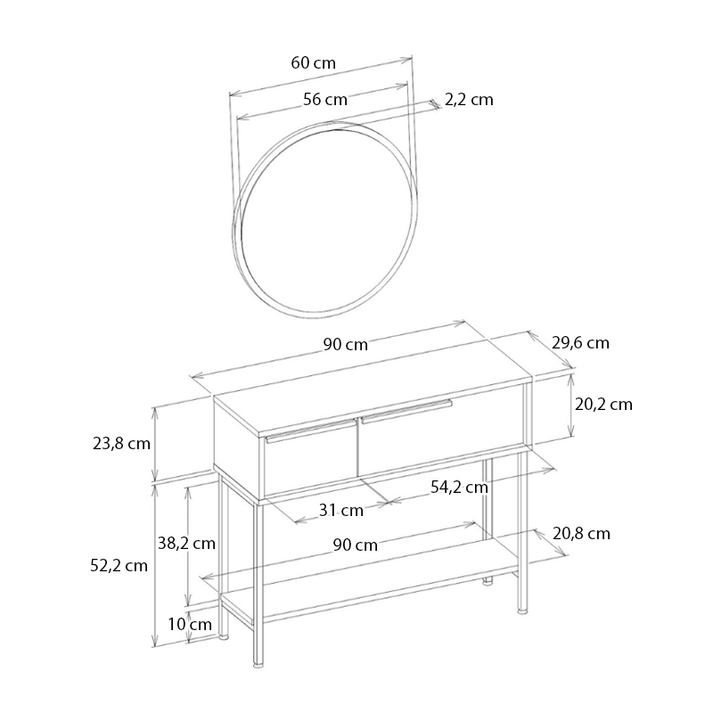 Κονσόλα με καθρέπτη Suzy χρώμα sepet oak 90x29,6x76εκ.