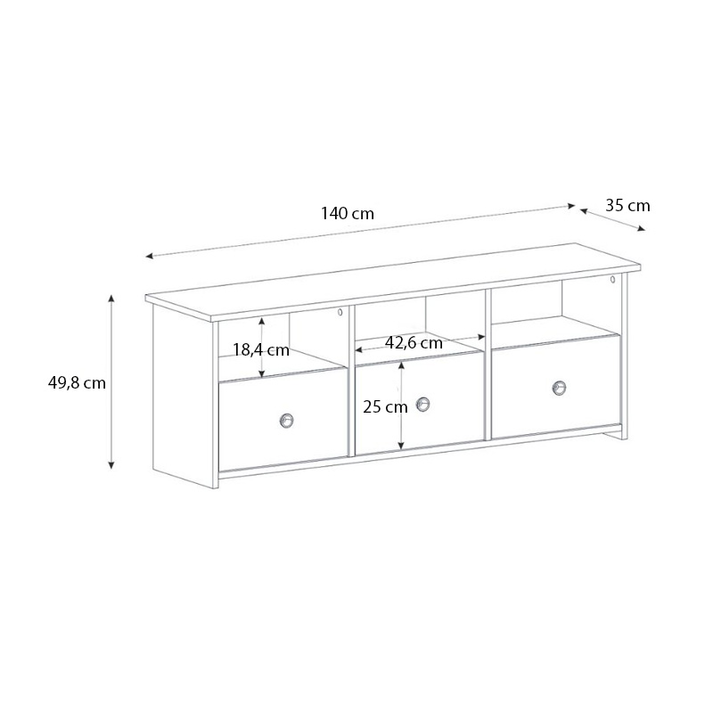 Έπιπλο τηλεόρασης Mahen χρώμα sapphire oak 140x35x49,8εκ.