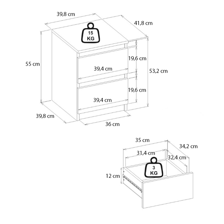 Κομοδίνο Breve χρώμα λευκό 39,8x41,8x55εκ.