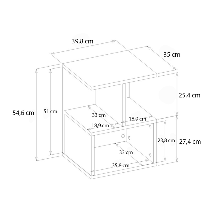 Κομοδίνο - Τραπεζάκι βοηθητικό Entiero χρώμα λευκό 39,8x35x54,6εκ.