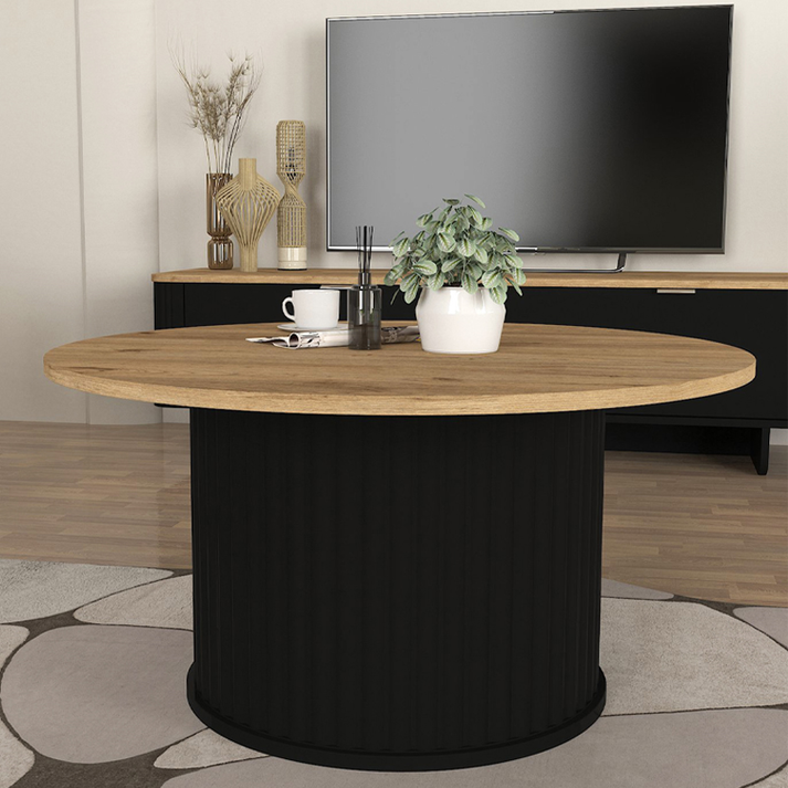 Τραπεζάκι σαλονιού Bohema χρώμα μαύρο - sepet oak Ø85x43,2εκ.