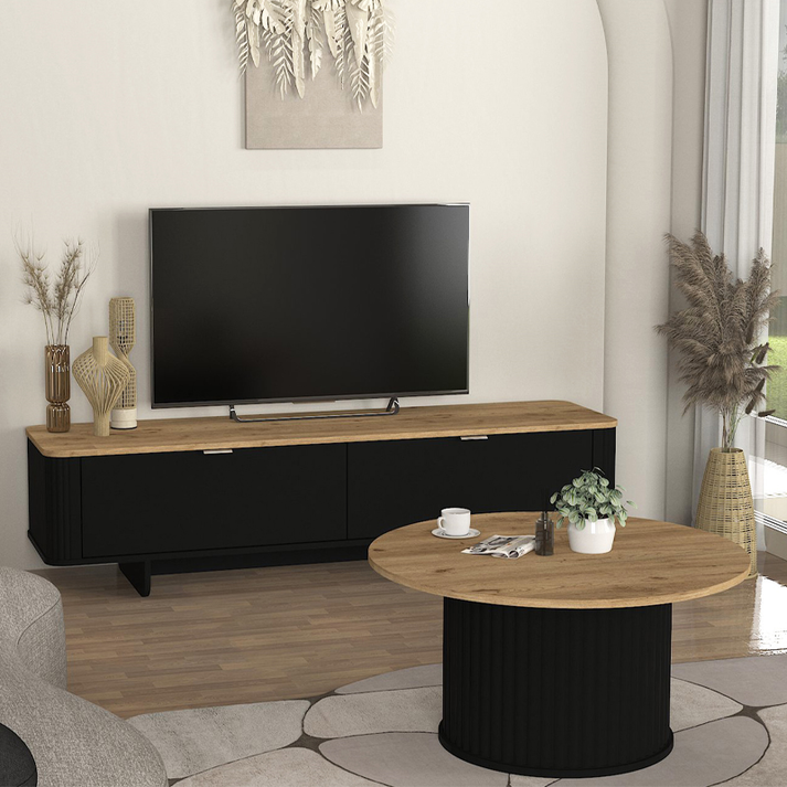 Τραπεζάκι σαλονιού Bohema χρώμα μαύρο - sepet oak Ø85x43,2εκ.