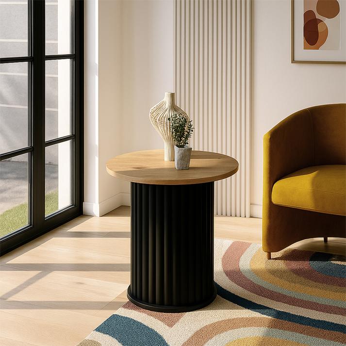 Τραπεζάκι βοηθητικό Bohema χρώμα μαύρο - sepet oak Ø50x53,2εκ.