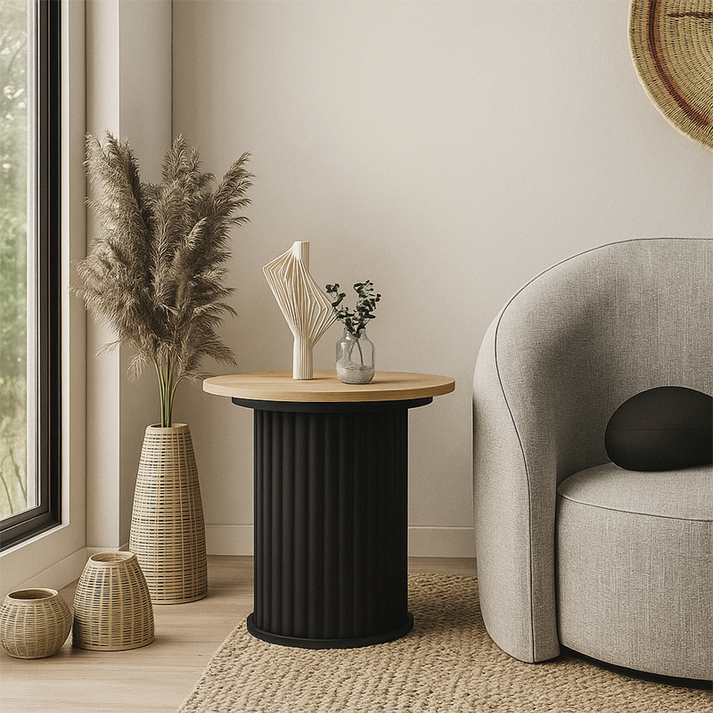 Τραπεζάκι βοηθητικό Bohema χρώμα μαύρο - sepet oak Ø50x53,2εκ.