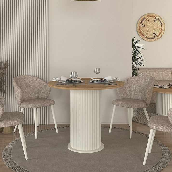 Τραπέζι Bohema χρώμα ivory - sepet oak Ø90x77,7εκ.