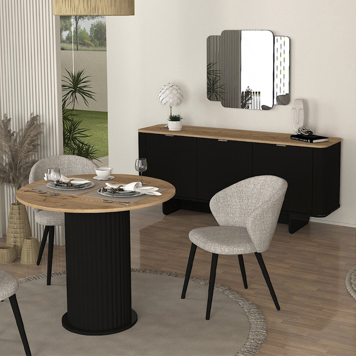 Τραπέζι Bohema χρώμα μαύρο - sepet oak Ø90x77,7εκ.
