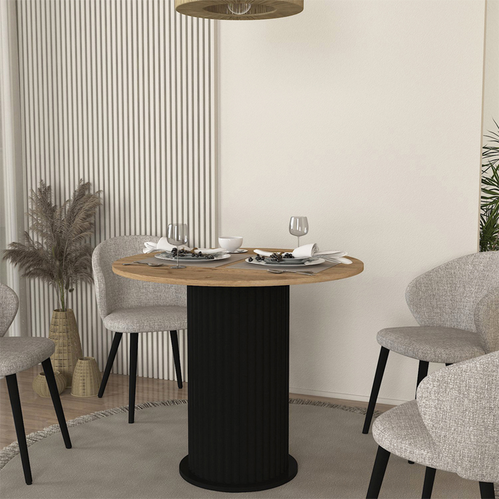 Τραπέζι Bohema χρώμα μαύρο - sepet oak Ø90x77,7εκ.