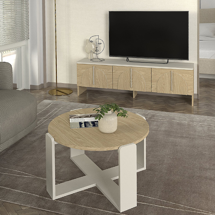 Έπιπλο τηλεόρασης Rebel χρώμα rota oak - sandstone 150x35x45εκ.