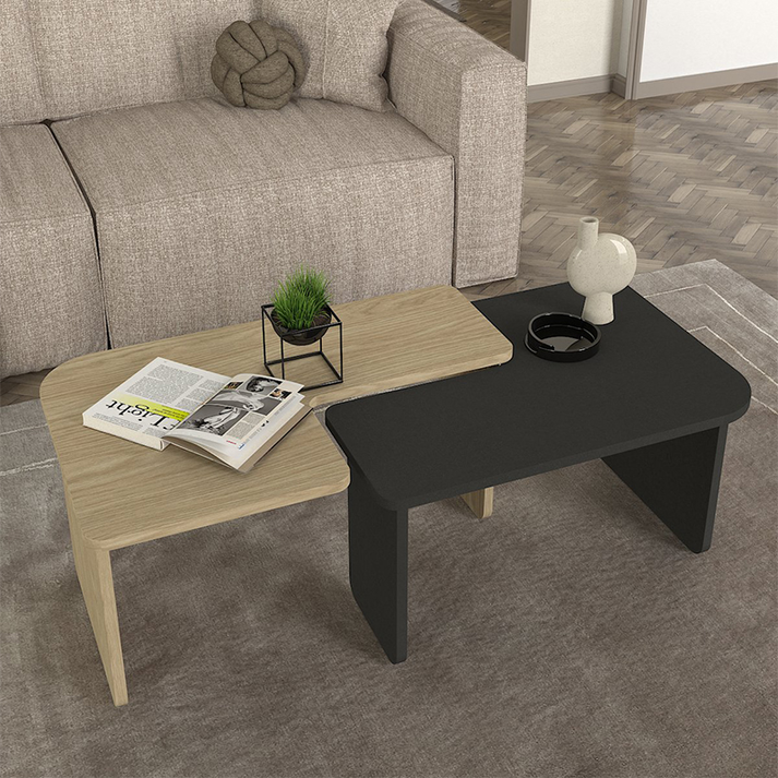 Τραπεζάκι σαλονιού σετ 2τμχ Lava χρώμα rota oak - ανθρακί 75x48,5x35,6εκ.