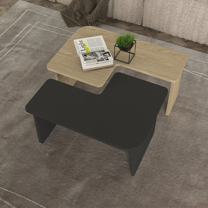 Τραπεζάκι σαλονιού σετ 2τμχ Lava χρώμα rota oak - ανθρακί 75x48,5x35,6εκ.