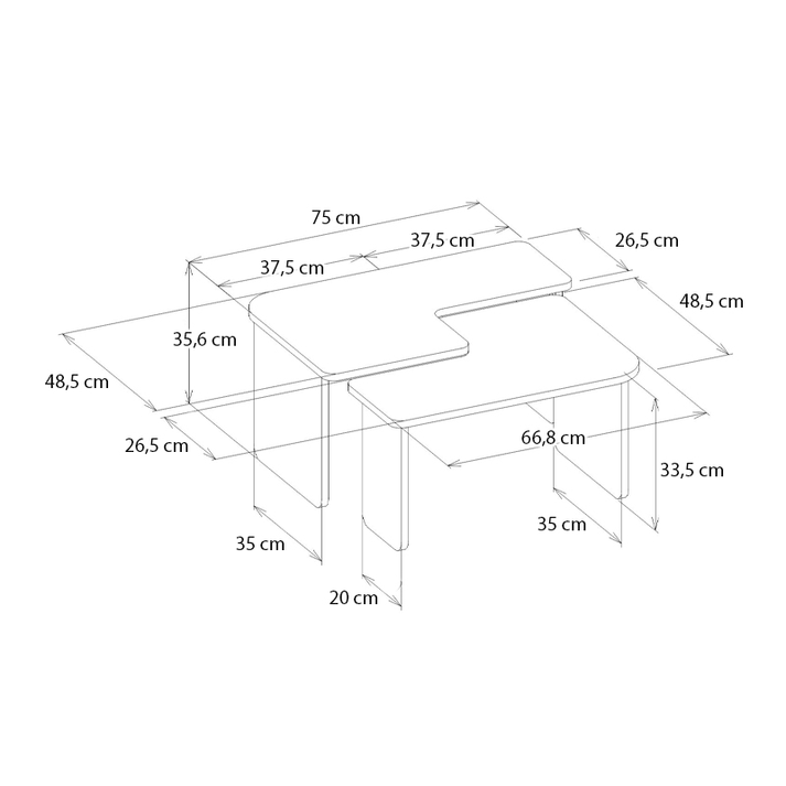 Τραπεζάκι σαλονιού σετ 2τμχ Lava χρώμα rota oak - ανθρακί 75x48,5x35,6εκ.