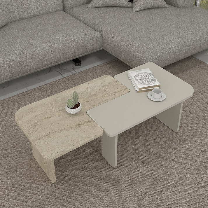 Τραπεζάκι σαλονιού σετ 2τμχ Sevilla χρώμα sandstone - travertine 75x75x37,4εκ.