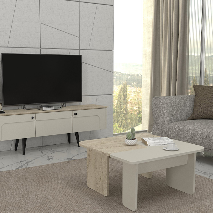 Τραπεζάκι σαλονιού σετ 2τμχ Sevilla χρώμα sandstone - travertine 75x75x37,4εκ.