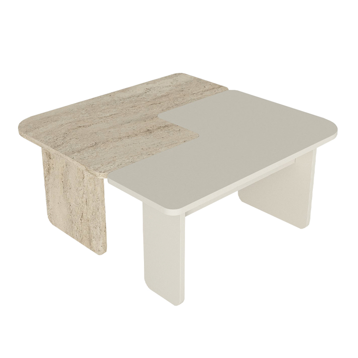 Τραπεζάκι σαλονιού σετ 2τμχ Sevilla χρώμα sandstone - travertine 75x75x37,4εκ.