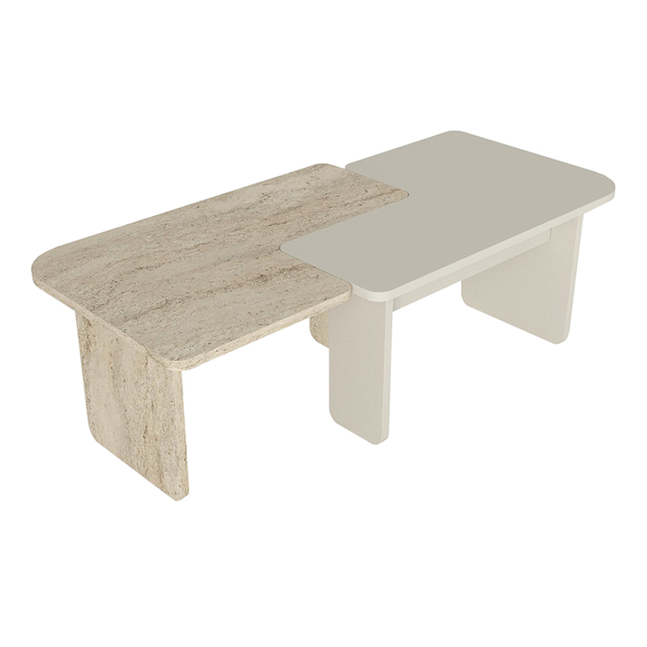 Τραπεζάκι σαλονιού σετ 2τμχ Sevilla χρώμα sandstone - travertine 75x75x37,4εκ.