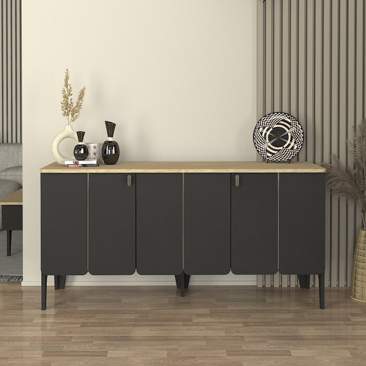 Μπουφές Pedro χρώμα ανθρακί - rota oak 150x45x75εκ.
