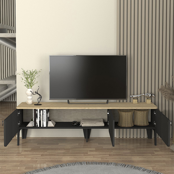 Έπιπλο τηλεόρασης Pedro χρώμα ανθρακί - rota oak 180x35x50,7εκ.