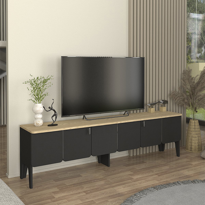 Έπιπλο τηλεόρασης Pedro χρώμα ανθρακί - rota oak 180x35x50,7εκ.