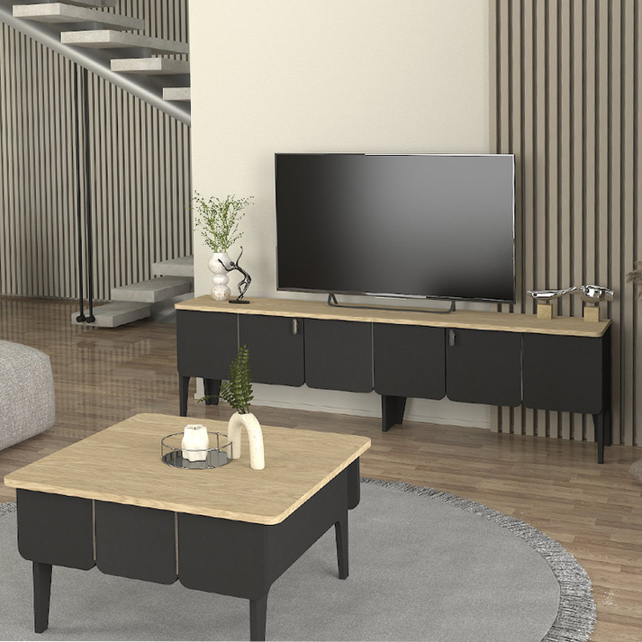 Έπιπλο τηλεόρασης Pedro χρώμα ανθρακί - rota oak 180x35x50,7εκ.